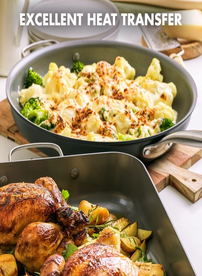 جرين بان مقلاة جرين بان تشاتام المصنوعة من السيراميك الصحي غير اللاصق والمؤكسد الصلب، مقاس 13 بوصة، مزودة بمقبض مساعد، خالية من مركبات PFAS، آمنة للاستخدام في غسالة الأطباق والفرن، لون رمادي - Image 5