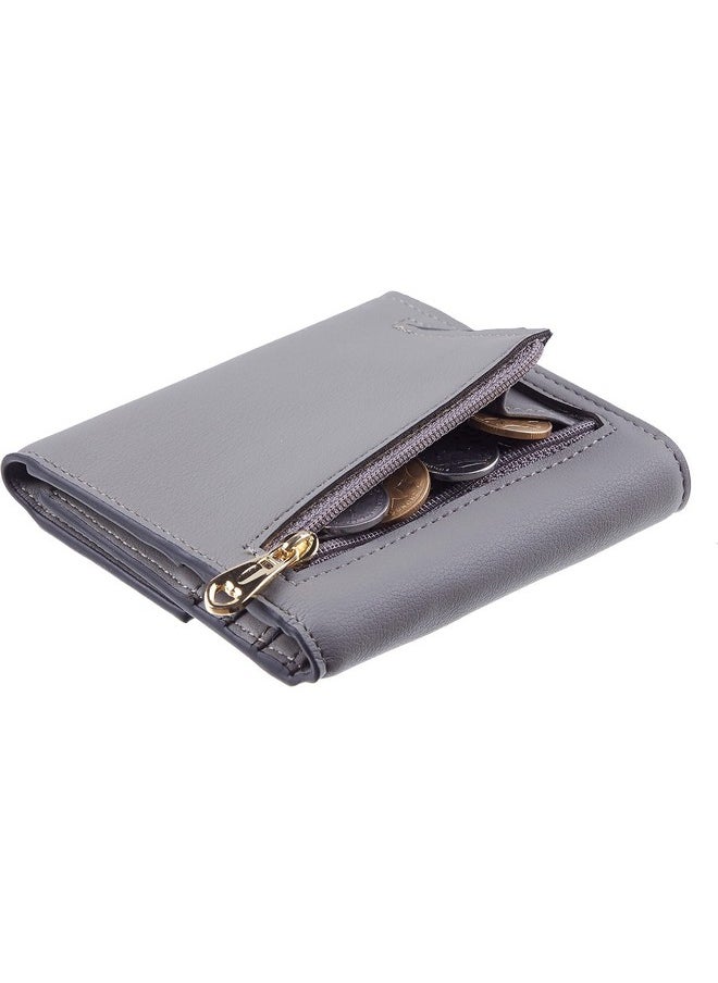 Travelambo - Rfid Blocking Small Mini Compact Wallet Coin Pouch Holder Trifold Credit Card Holder Pocket Purse For Women (Napa Grey) - Image 1