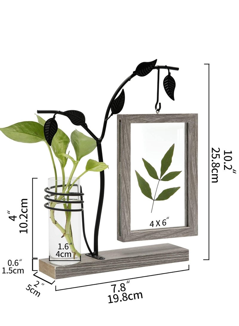 2-in-1 4x6 inch Rustic Picture Frame and Plant Terrarium with Wooden Stand for Desk Office Home Decor  - Image 2