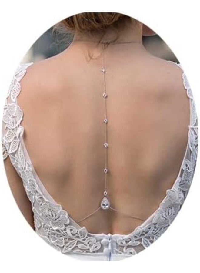 Crystal Wedding Backdrop Necklace for Women Bridal Long Cubic Zirconia Dainty Back Necklace Body Chain Jewelry Festival Prom Gift - Image 1