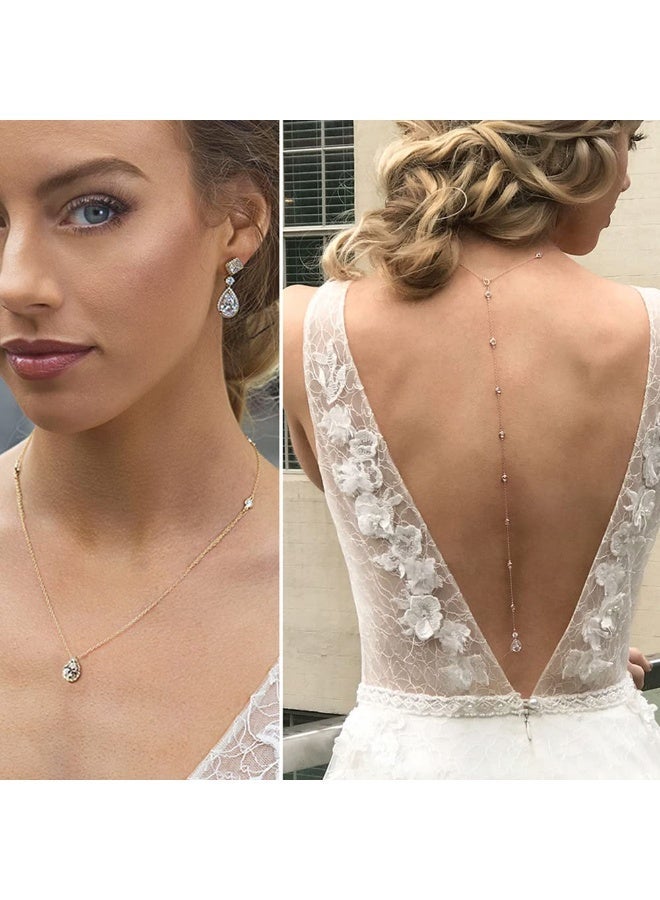 Crystal Wedding Backdrop Necklace for Women Bridal Long Cubic Zirconia Dainty Back Necklace Body Chain Jewelry Festival Prom Gift - Image 4