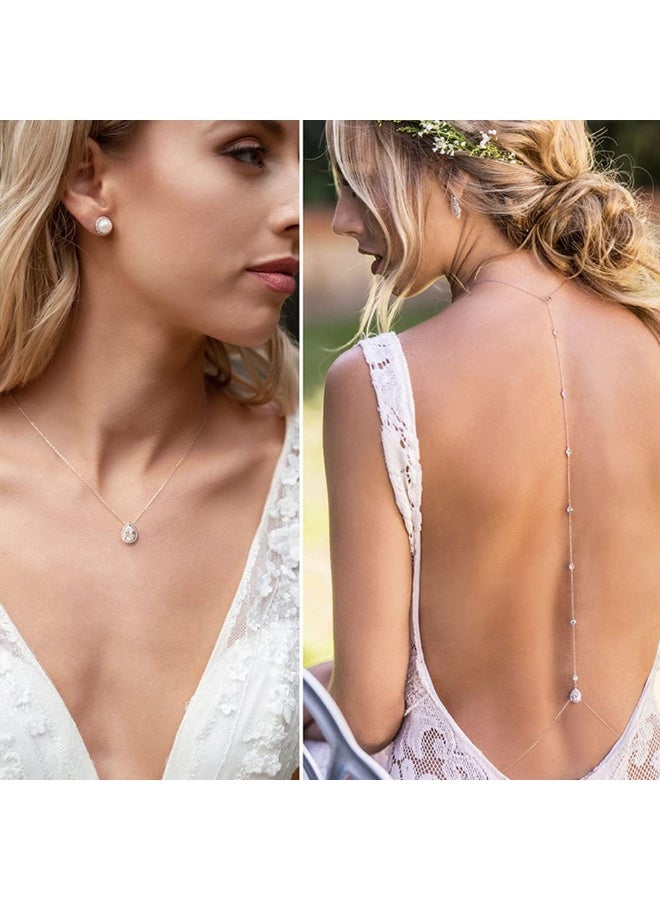 Crystal Wedding Backdrop Necklace for Women Bridal Long Cubic Zirconia Dainty Back Necklace Body Chain Jewelry Festival Prom Gift - Image 2