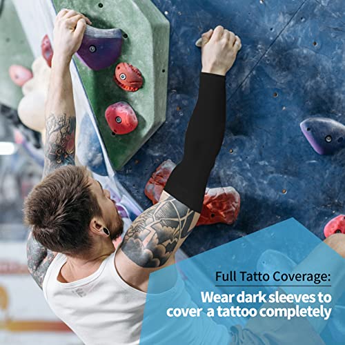 YESLIFE 2 Pairs Black UV Sun Protection Arm Sleeves for Men & Women - Tattoo Cover Up - UPF 50 Cooling Sports Sleeve for Basketball Golf Hiking - Image 2