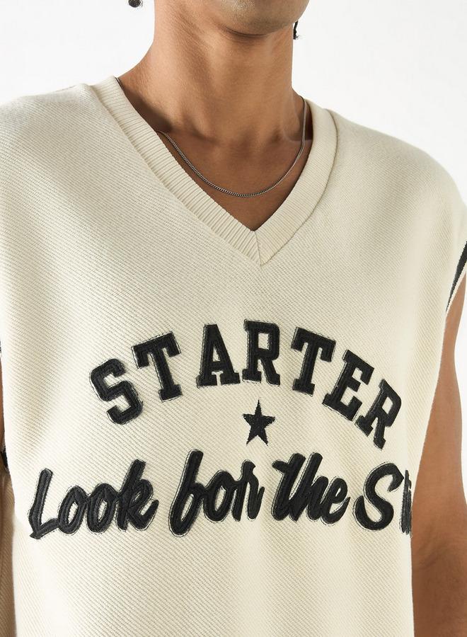 Starter Slogan Applique V-neck Sleeveless T-shirt - Image 4
