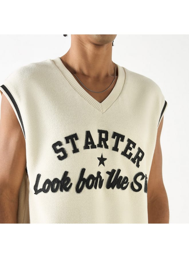STARTER Starter Slogan Applique V-neck Sleeveless T-shirt  - Image 4