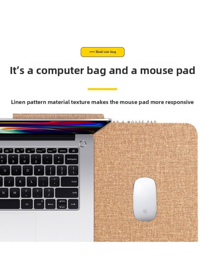 Laptop Liner Bag 11-18 Inch Linen Grain Leather Computer Bag Shockproof Tablet Bag Portable-Color:LAKE BLUE-Applicable Model:18 Inch - Image 3
