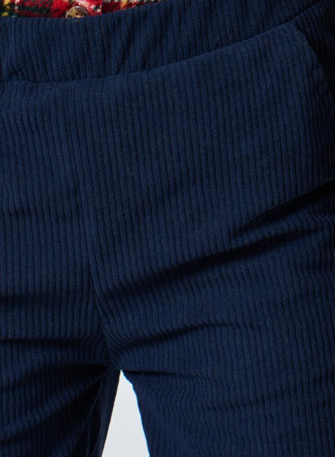 Styli Blue Solid Corduroy Pants - Image 3