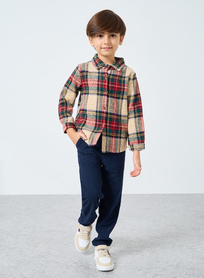 Styli Blue Solid Corduroy Pants - Image 2