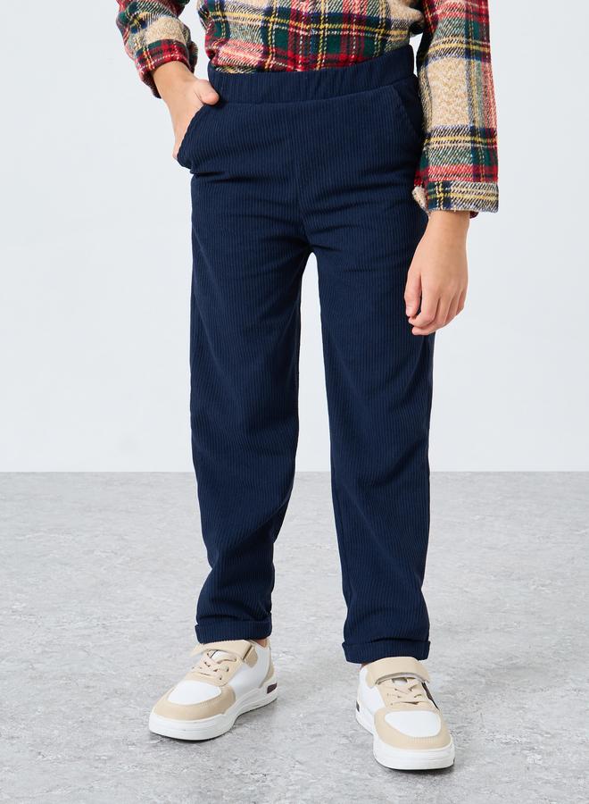 Styli Blue Solid Corduroy Pants - Image 1