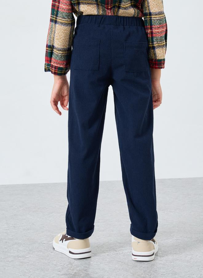 Styli Blue Solid Corduroy Pants - Image 4