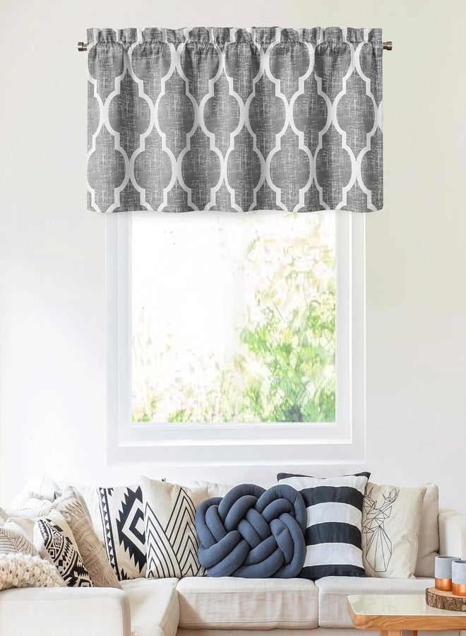 Beauoop Lattice Blackout Window Valance Curtain Panels Thermal Insulated Noise Reduction Drapes for Kitchen Cafe Living Room Quatrefoil Window Treatment Sets Rod Pocket, 50W x 18L, Gray, 1 Panel - Image 2