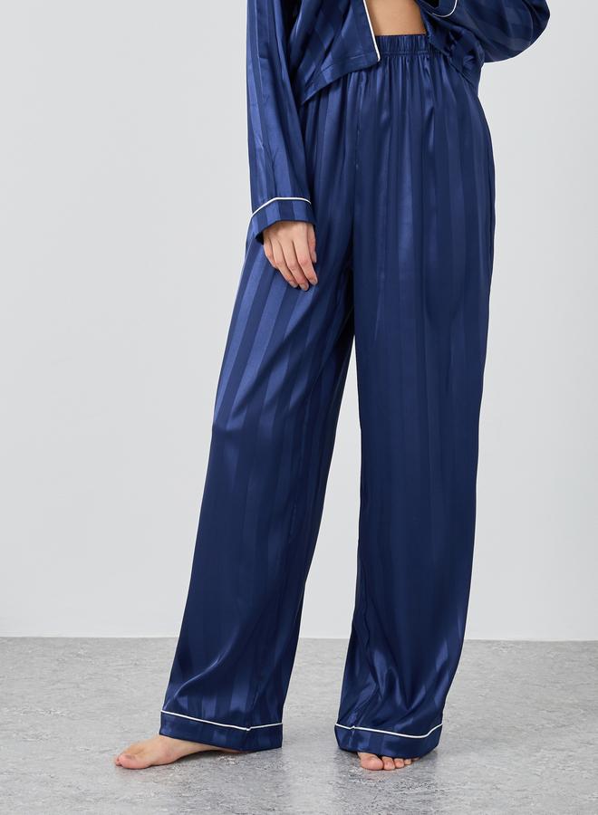 Styli Satin Jacquard Striped Piped Shirt and Pyjama Set - Image 5
