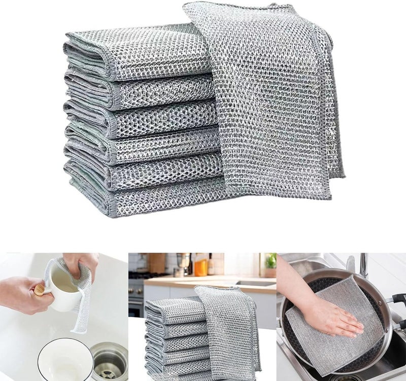 SORIN SORIN Multifunctional NonScratch Wire Dishcloth Pack of 3 Steel Wire Dish Towel Multipurpose Wire Dishwashing Rags for Wet and Dry Scrubs Cleans for Dishes Sinks Counters Stove Tops