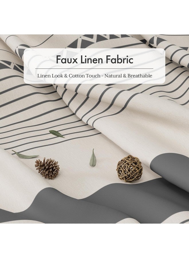 AmazerBath Boho Shower Curtain Set, Grey Shower Curtain with Tassels, Rustic Faux Linen Gray Striped Modern Farmhouse Shower Curtain with Hooks, Light Tan Toned, 72x72 Inches - Image 1