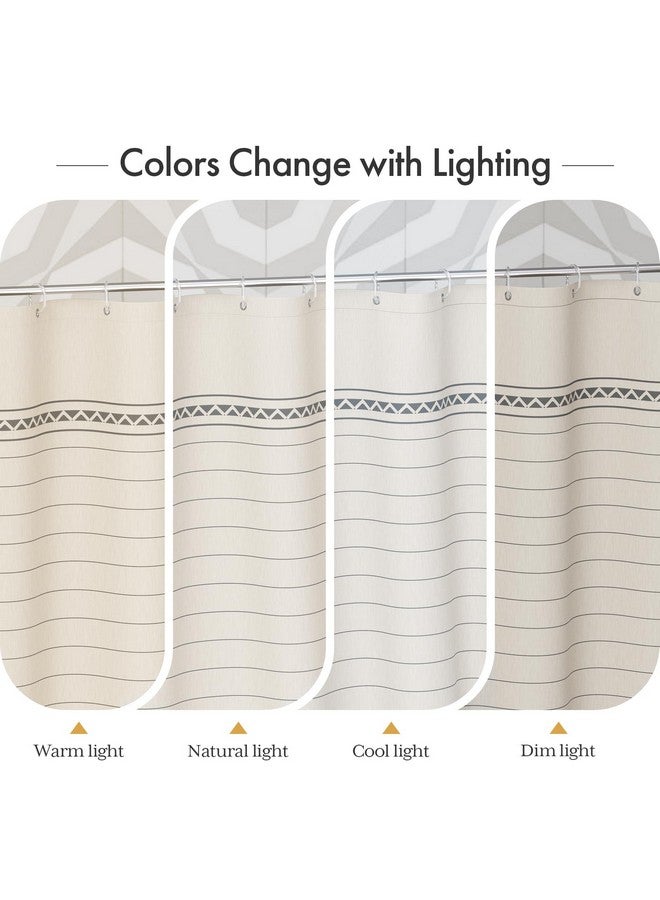 AmazerBath Boho Shower Curtain Set, Grey Shower Curtain with Tassels, Rustic Faux Linen Gray Striped Modern Farmhouse Shower Curtain with Hooks, Light Tan Toned, 72x72 Inches - Image 4