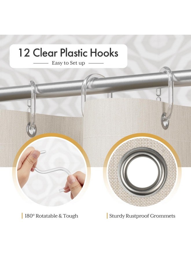 AmazerBath Boho Shower Curtain Set, Grey Shower Curtain with Tassels, Rustic Faux Linen Gray Striped Modern Farmhouse Shower Curtain with Hooks, Light Tan Toned, 72x72 Inches - Image 3