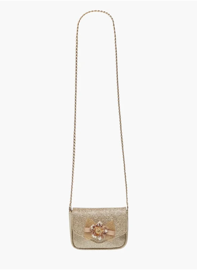 ميسي الصغيرة Girls Bow Accent Crossbody Bag with Chain Strap and Button Closure