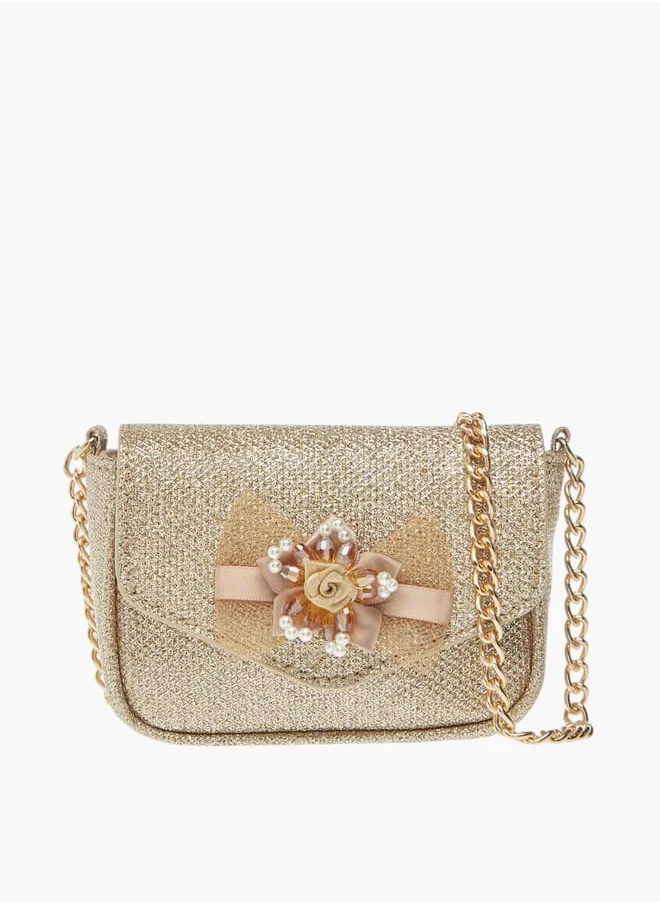 ميسي الصغيرة Girls Bow Accent Crossbody Bag with Chain Strap and Button Closure