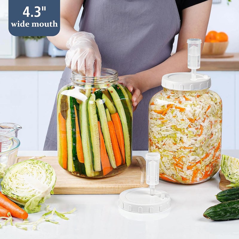 Folinstall 1.5 Gallon Large Fermentation Jars with 2 Airtight Lids and 3 Airlocks, Wide Mouth Glass Mason Jar with Scale Mark, Pickle jars, Mead Making Kit, Kimchi Containers, 2 Pack - Image 2