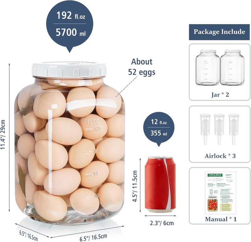 Folinstall 1.5 Gallon Large Fermentation Jars with 2 Airtight Lids and 3 Airlocks, Wide Mouth Glass Mason Jar with Scale Mark, Pickle jars, Mead Making Kit, Kimchi Containers, 2 Pack - Image 4