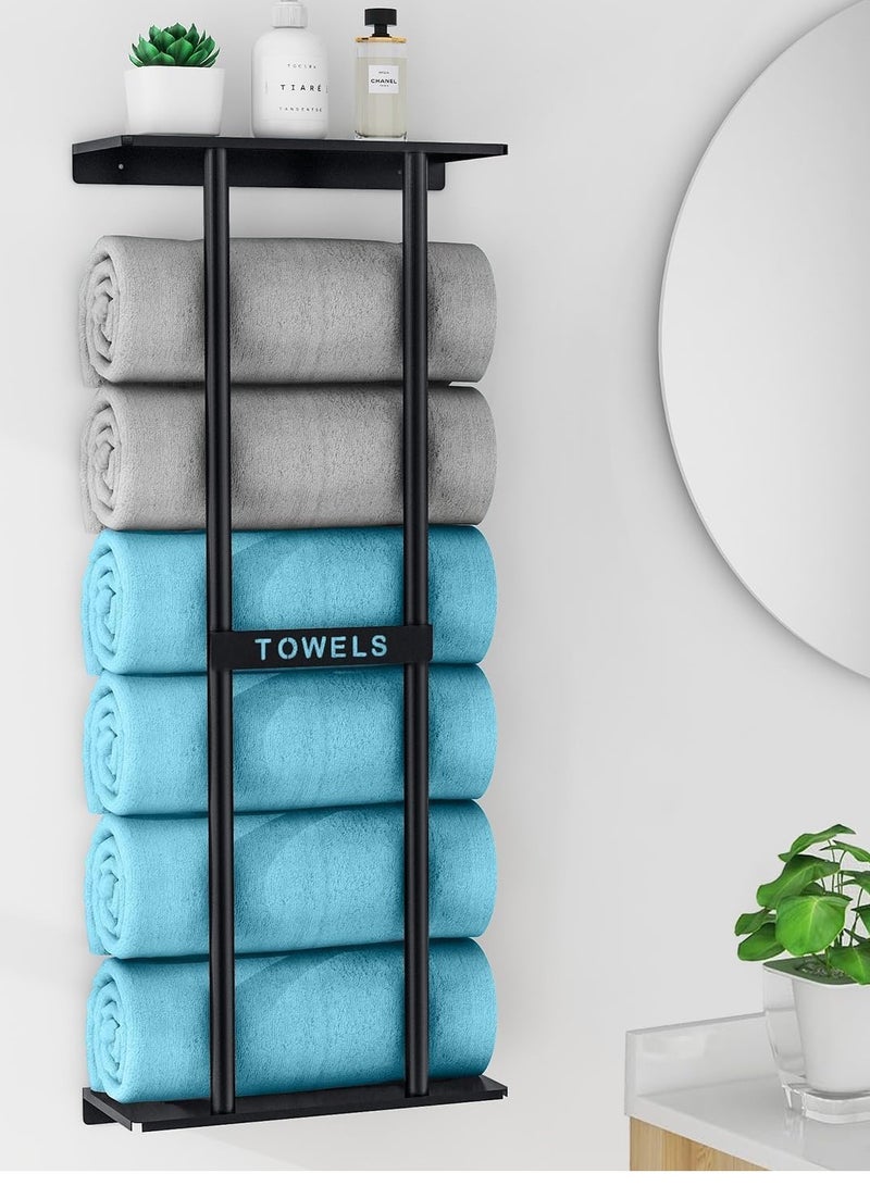 Bathroom Towel Storage Rack,Towel Racks for Bathroom Wall Mounted 30 inch with Shelf Can Holds 6 Large Towels, Wall Towel Rack for Rolled Towels - Image 2