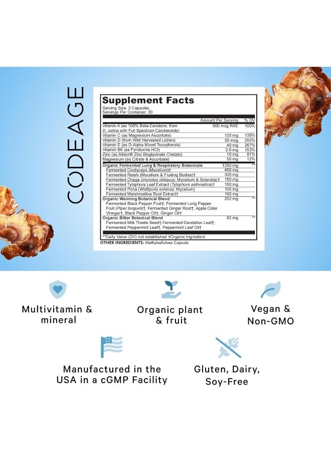 Codeage Lungs Vitamins, A, C, D, E, B6, Milk Thistle Lung Supplement, Zinc & Magnesium, Cordyceps, Reishi, Ginger, Peppermint Leaf Organic Herbs Cleanse, Breathing, Respiration - Non-Gmo - 90 Capsules  - Image 2