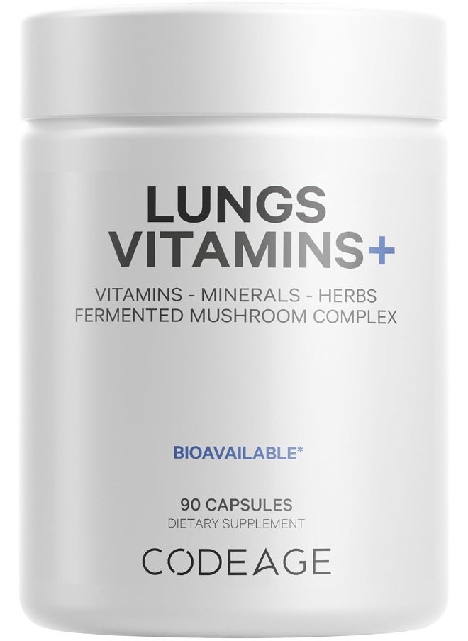 Codeage Lungs Vitamins, A, C, D, E, B6, Milk Thistle Lung Supplement, Zinc & Magnesium, Cordyceps, Reishi, Ginger, Peppermint Leaf Organic Herbs Cleanse, Breathing, Respiration - Non-Gmo - 90 Capsules  - Image 1