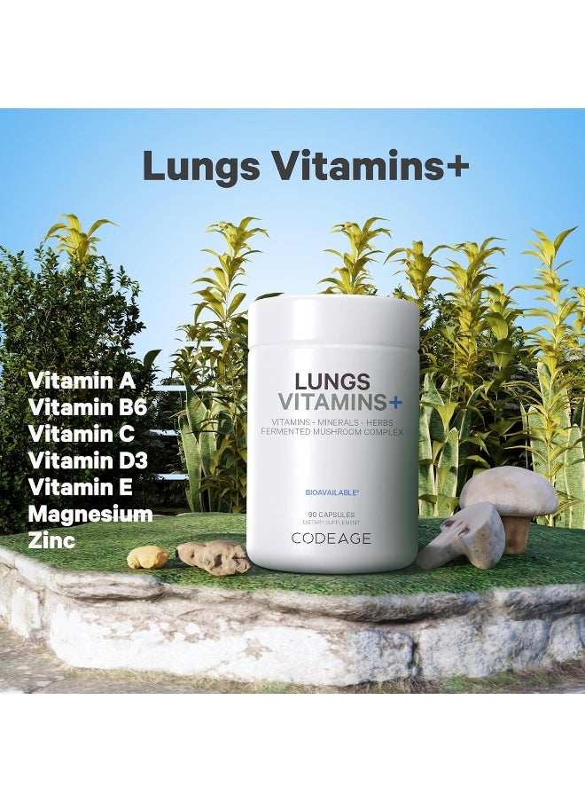 Codeage Lungs Vitamins, A, C, D, E, B6, Milk Thistle Lung Supplement, Zinc & Magnesium, Cordyceps, Reishi, Ginger, Peppermint Leaf Organic Herbs Cleanse, Breathing, Respiration - Non-Gmo - 90 Capsules  - Image 4