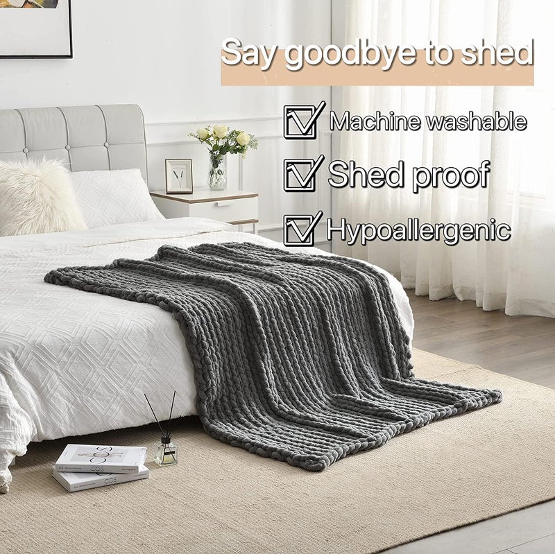 Maetoow Tighter Version Chenille Chunky Knit Blanket Throw （60×80 Inch）, Handmade Warm & Cozy Blanket Couch, Bed, Home Decor, Soft Fleece Banket, Boho Thick Blankets and Giant Yarn Throws，Dark Grey - Image 4