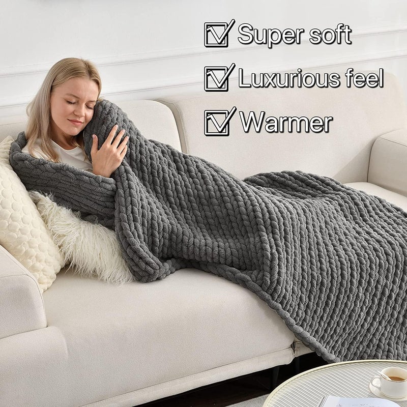 Maetoow Tighter Version Chenille Chunky Knit Blanket Throw （60×80 Inch）, Handmade Warm & Cozy Blanket Couch, Bed, Home Decor, Soft Fleece Banket, Boho Thick Blankets and Giant Yarn Throws，Dark Grey - Image 3