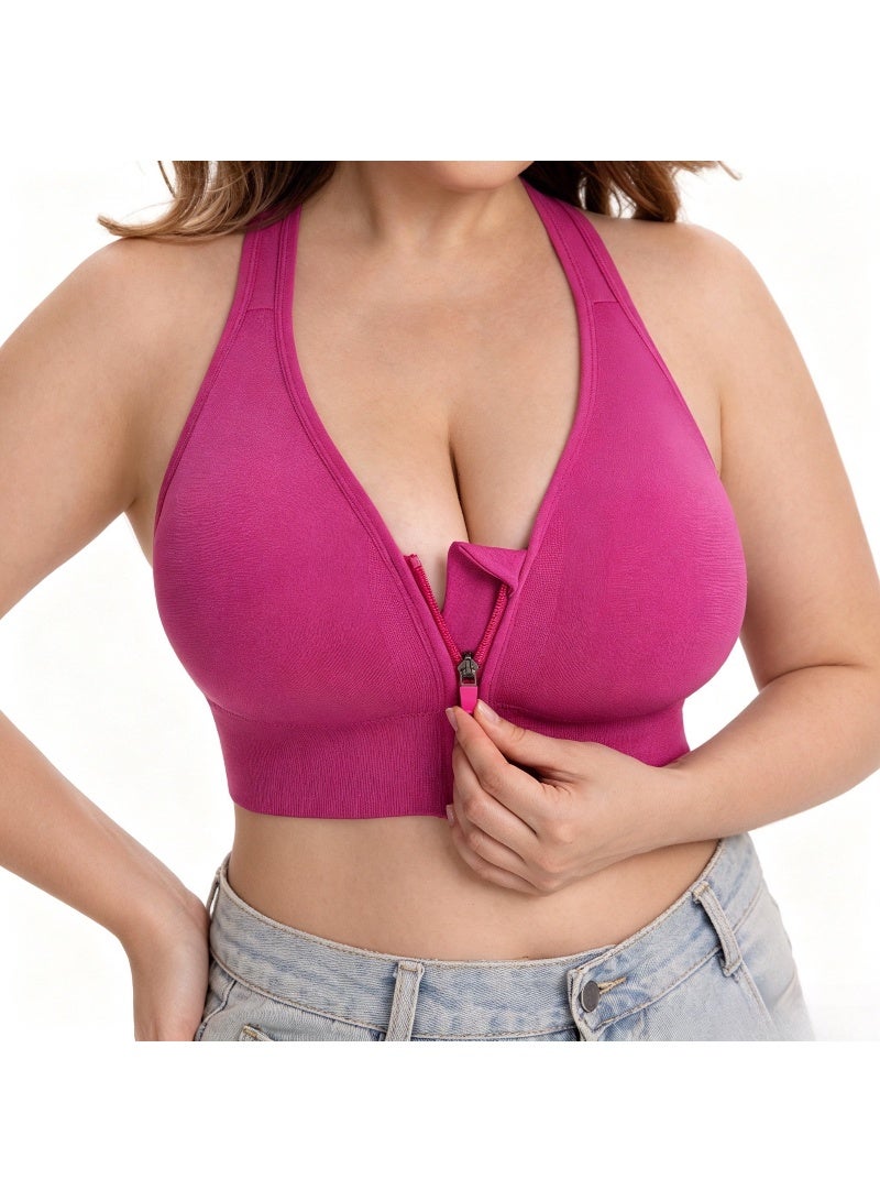 Plus Size Sports Bra Front Zipper Wireless High Support Shockproof Fixed Cup Seamless Fitness Yoga Running - Image 2
