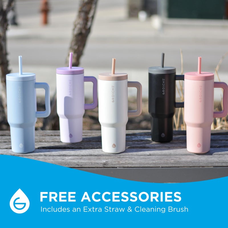 GROSCHE ASPEN 40 oz tumbler with handle and straw. Extreme insulation, classy design, built to last insulated stainless steel tumbler with handle, lid and straw - ROSE PINK - Image 4