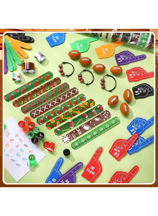Aoriher 120 Pcs Football Sport Balls Party Favors Set Serve 24, Football Goodie Foam Finger Mini Stress Ball Slap Bracelet Charm Bracelet Stamp for Kids Party Supplies - Image 5