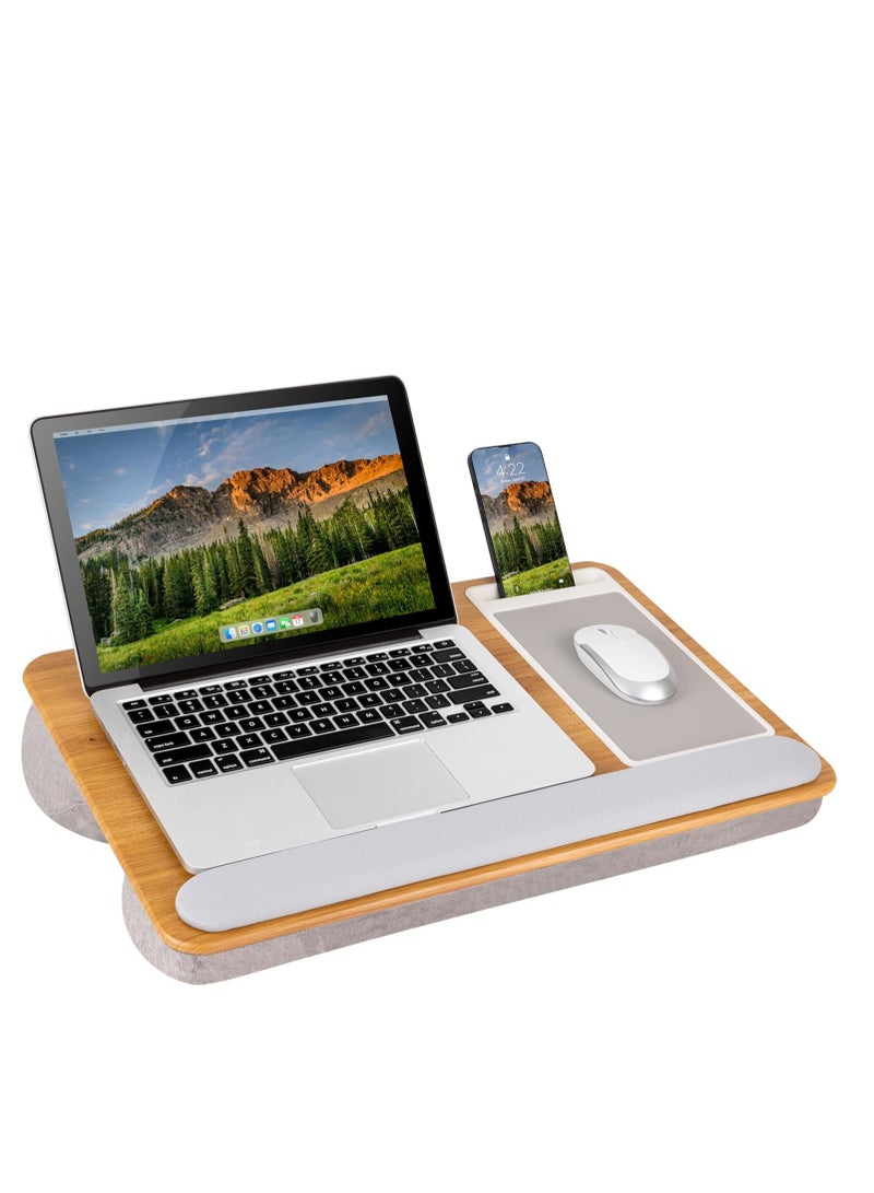 ELTRAZONE Home Office Pro Lap Desk with Wrist Rest, Mouse Pad & Phone Holder – Stylish Oak Woodgrain Portable Desk for Laptops up to 15.6” – Ergonomic Cushion Lap Tray for Bed, Sofa, Travel or Work-from-Home Setup – Comfortable & Durable Design - Image 1