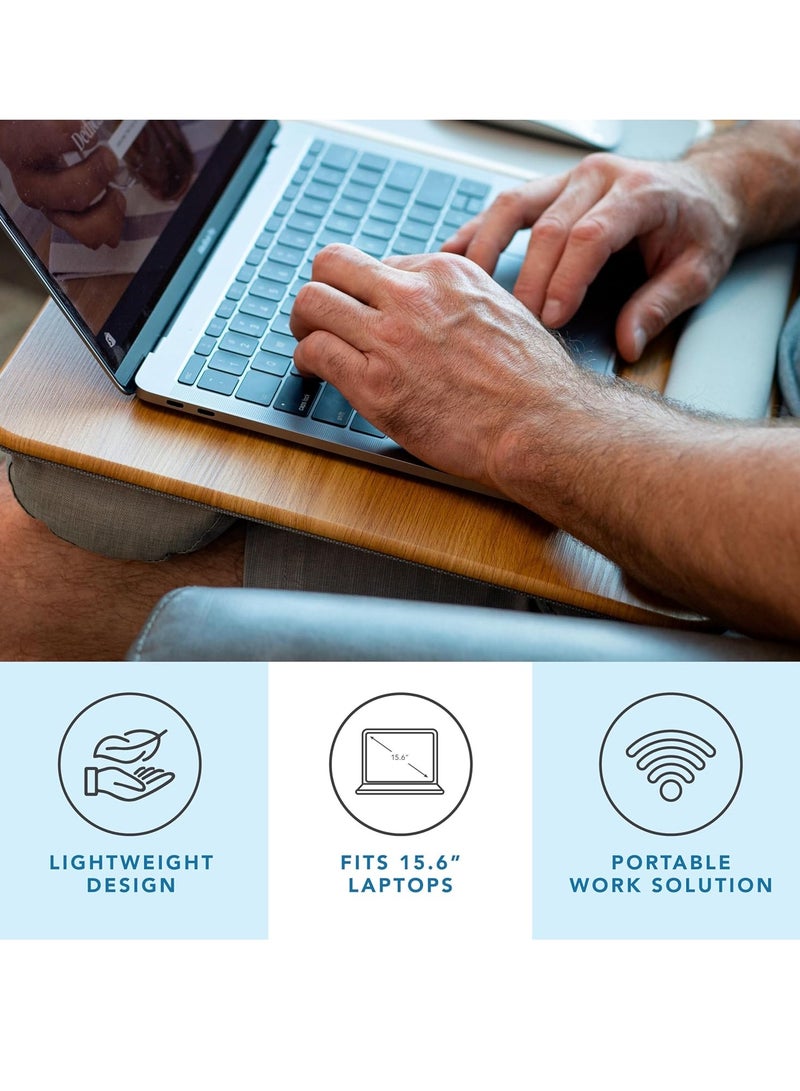 ELTRAZONE Home Office Pro Lap Desk with Wrist Rest, Mouse Pad & Phone Holder – Stylish Oak Woodgrain Portable Desk for Laptops up to 15.6” – Ergonomic Cushion Lap Tray for Bed, Sofa, Travel or Work-from-Home Setup – Comfortable & Durable Design - Image 2