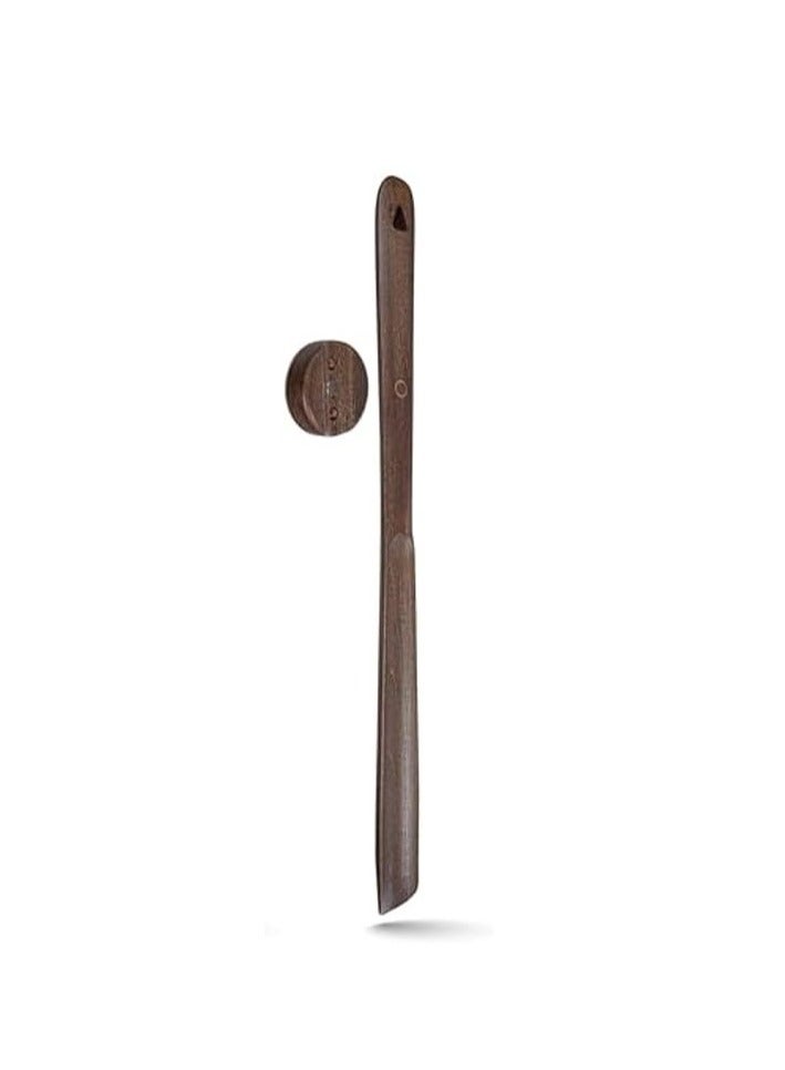 Wooden Shoe Horn With Magnetic Holder, Suitable for High Heels, Leather Shoes, Sneakers - 75 cm - Nut Brown Color  - Image 1