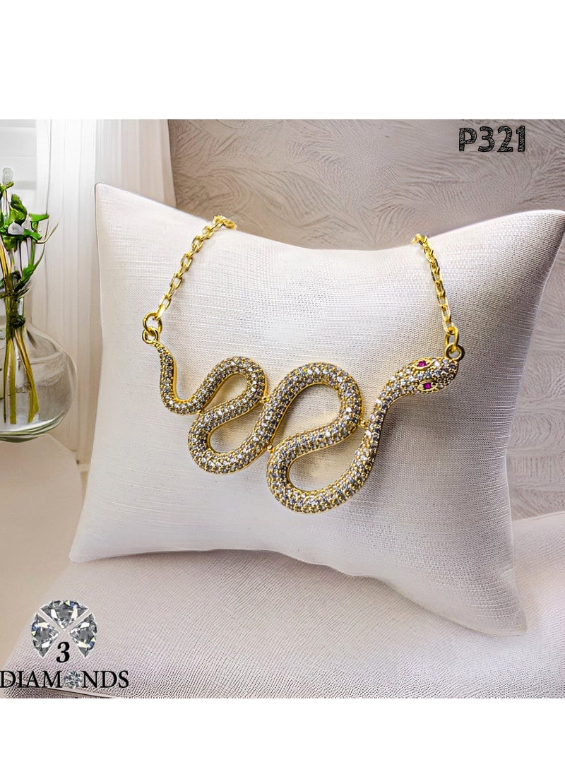 3Diamonds - High-Quality Gold-Plated Snake Chain Necklace – Elegant Golden Color, Durable, Perfect for Special Occasions, Ideal Gift for Women - Image 1