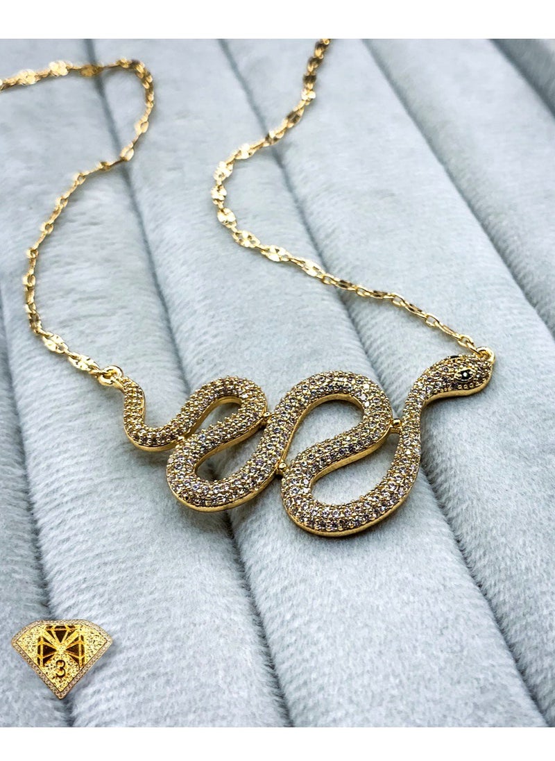 3Diamonds - High-Quality Gold-Plated Snake Chain Necklace – Elegant Golden Color, Durable, Perfect for Special Occasions, Ideal Gift for Women - Image 1