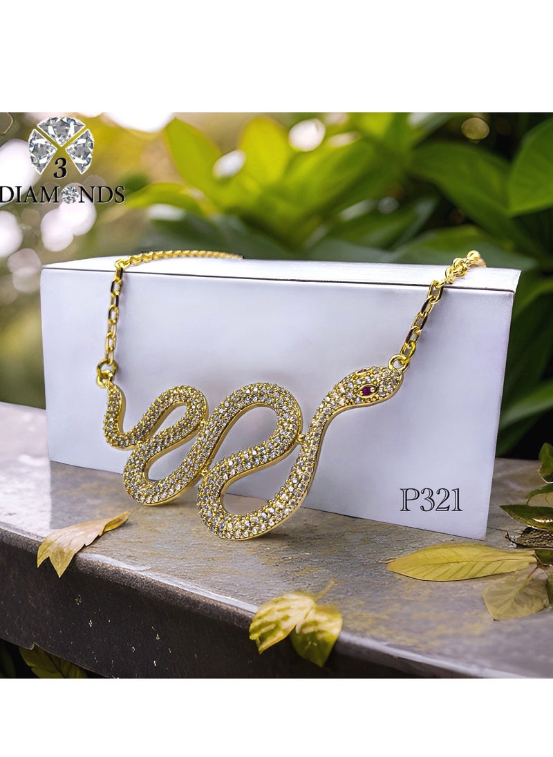 3Diamonds - High-Quality Gold-Plated Snake Chain Necklace – Elegant Golden Color, Durable, Perfect for Special Occasions, Ideal Gift for Women - Image 1