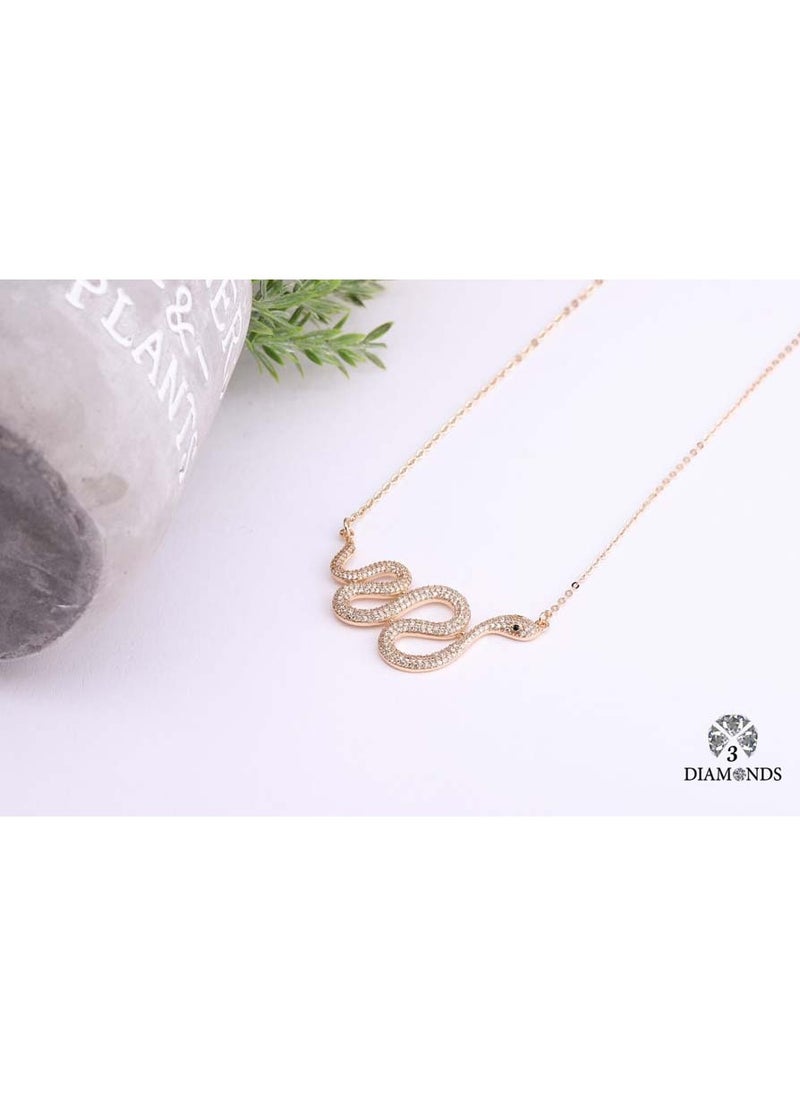 3Diamonds - High-Quality Gold-Plated Snake Chain Necklace – Elegant Golden Color, Durable, Perfect for Special Occasions, Ideal Gift for Women - Image 1