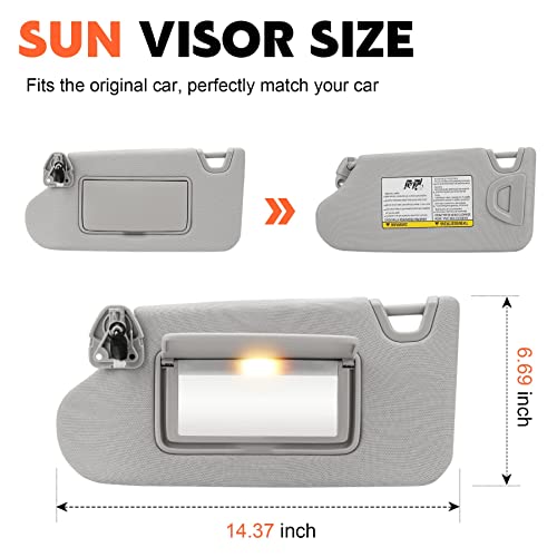 ILONPA Gray Driver Left Side Sun Visor Replacement Compatible with 2013 2014 2015 2016 2017 2018 Nissan Altima Without Sunroof Replace 96401-3TA2A - Image 2