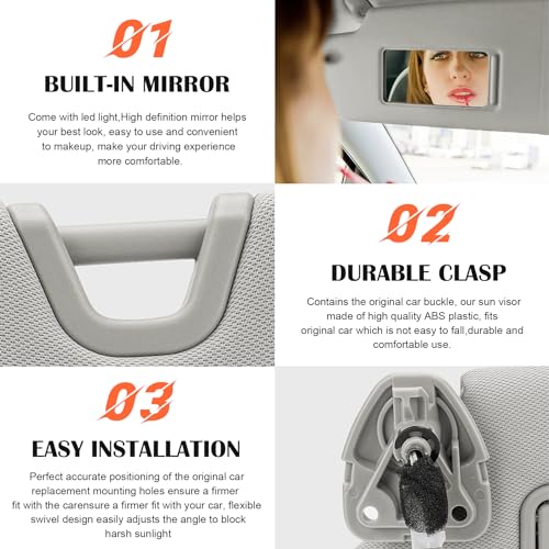 ILONPA Gray Driver Left Side Sun Visor Replacement Compatible with 2013 2014 2015 2016 2017 2018 Nissan Altima Without Sunroof Replace 96401-3TA2A - Image 4