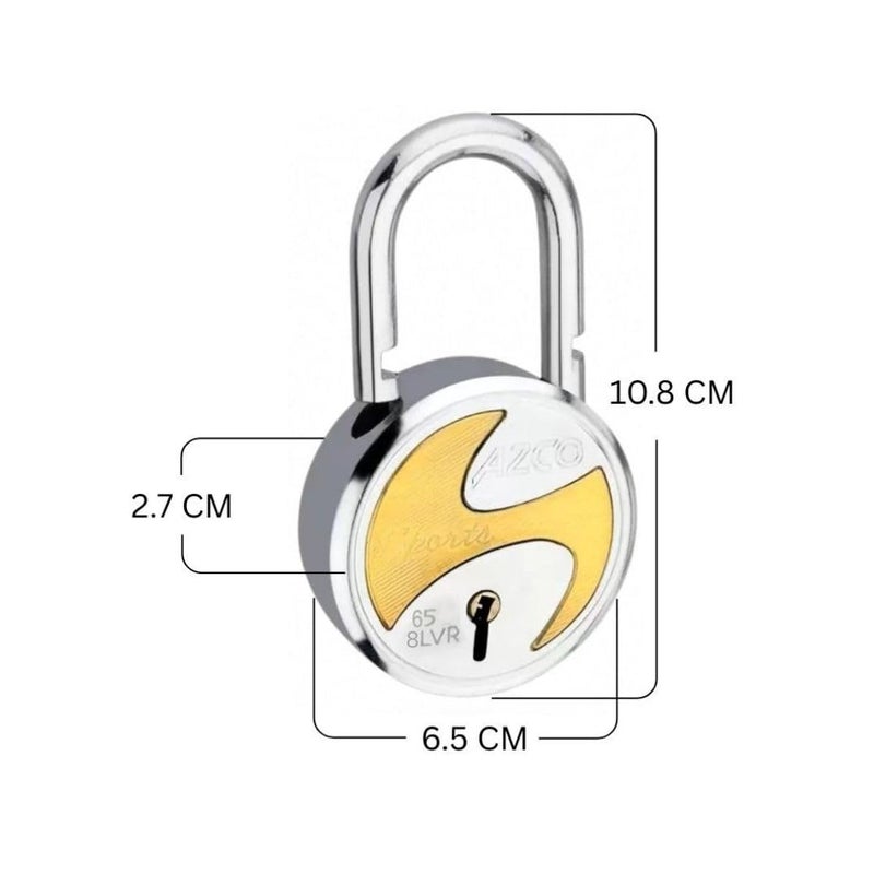 ONEPRO Azco Round Locks Multiple Keys Padlocks 52mm 65mm Steel Levers Double Locking, Strong Hardened Shackle Lock and Key for Home Door Shutter Shop Office Main Gate (6 Keys Sport 65mm Pack of 1) - Image 2