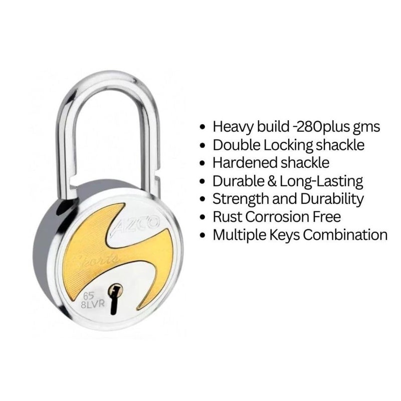 ONEPRO Azco Round Locks Multiple Keys Padlocks 52mm 65mm Steel Levers Double Locking, Strong Hardened Shackle Lock and Key for Home Door Shutter Shop Office Main Gate (6 Keys Sport 65mm Pack of 1) - Image 4