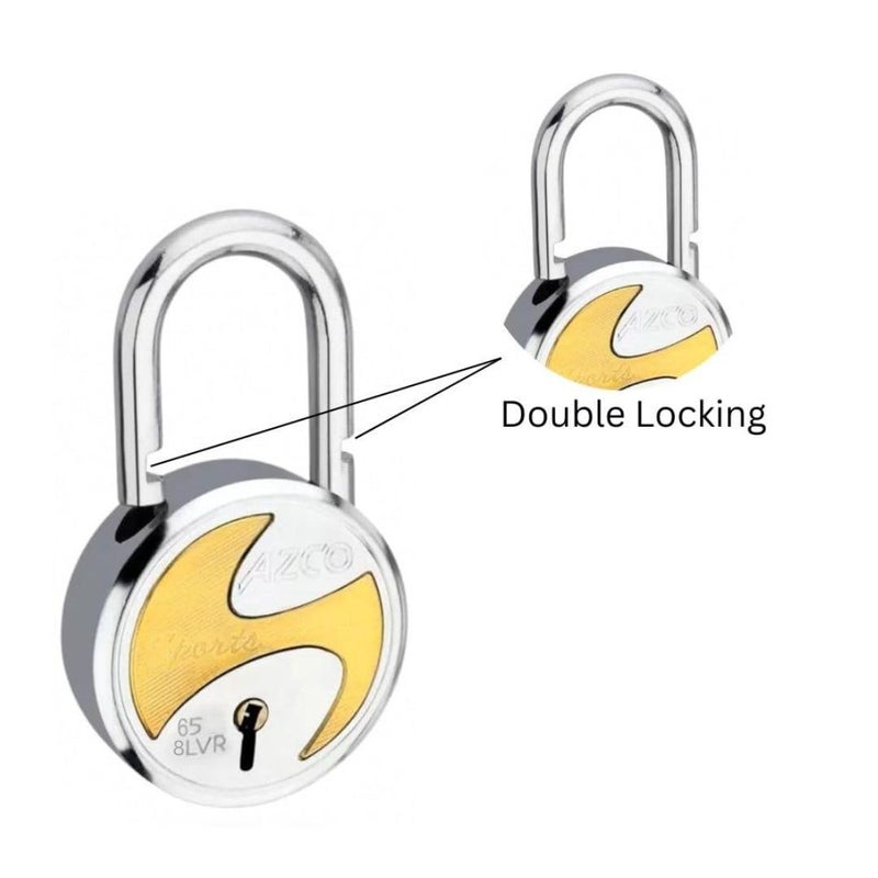 ONEPRO Azco Round Locks Multiple Keys Padlocks 52mm 65mm Steel Levers Double Locking, Strong Hardened Shackle Lock and Key for Home Door Shutter Shop Office Main Gate (6 Keys Sport 65mm Pack of 1) - Image 3