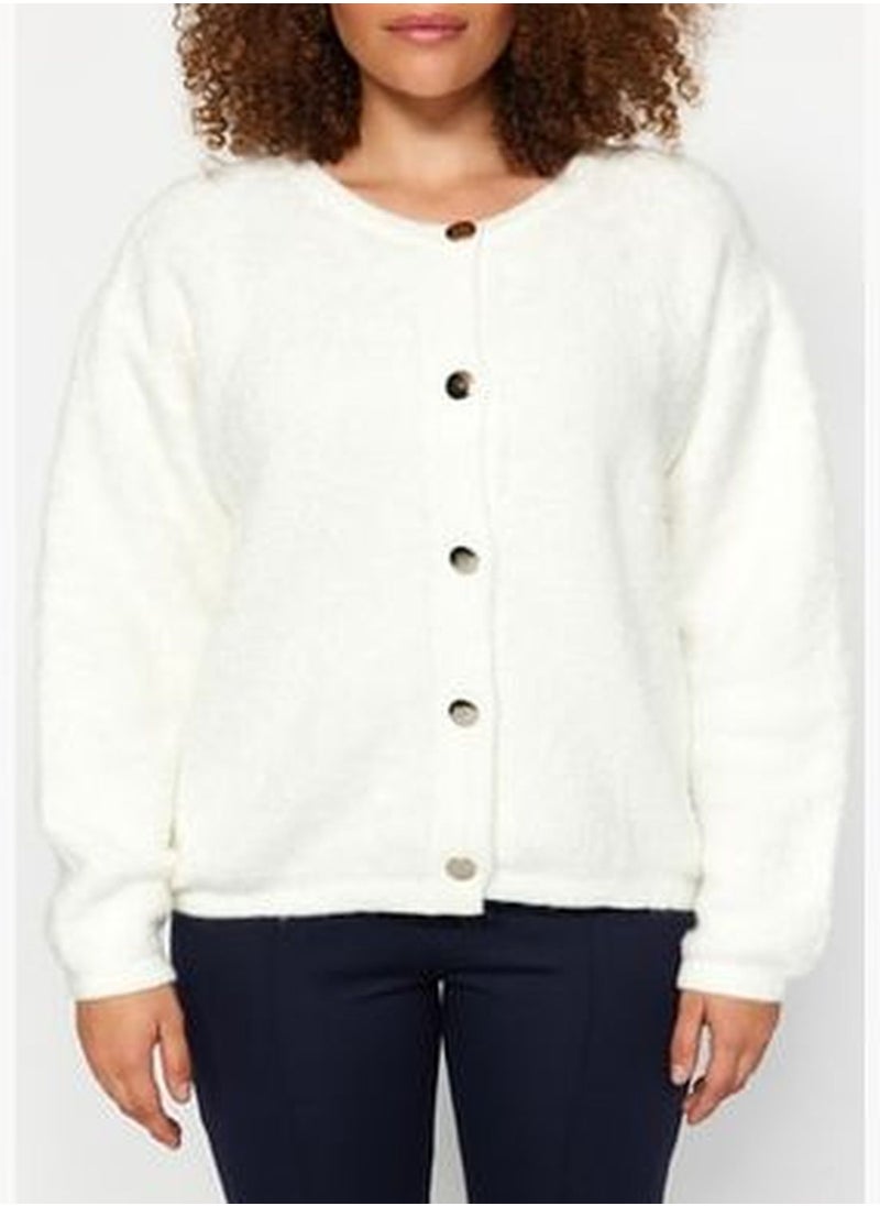 trendyol Ecru Plush Knitwear Cardigan with Button Closure TBBAW24AV00016  - Image 4