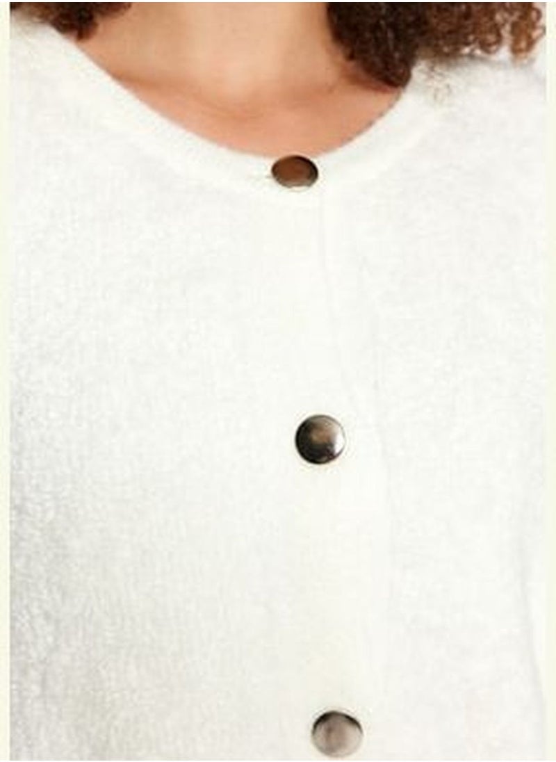 trendyol Ecru Plush Knitwear Cardigan with Button Closure TBBAW24AV00016  - Image 5