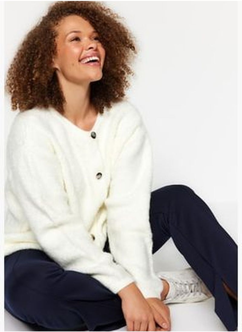 trendyol Ecru Plush Knitwear Cardigan with Button Closure TBBAW24AV00016  - Image 1
