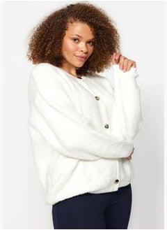 trendyol Ecru Plush Knitwear Cardigan with Button Closure TBBAW24AV00016  - Image 3