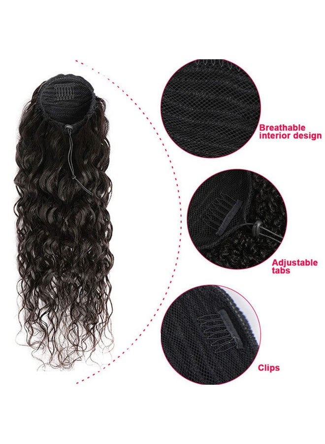 Annora Drawstring Ponytail Water Wave Human Hair Clip in Hair Extension Curly Wave Natural Black 100% Brazilian Human Hair Ponytails Afro for Black Women Ponytail (16 Inches,115g) - Image 2